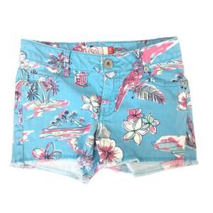 SO Hawaiian Hibiscus Palm Trees Girls Shorts 8